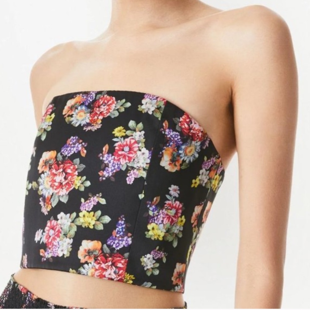 alice + olivia Ceresi floral-print bandeau smocked crop top